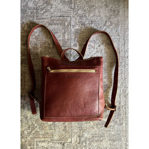 Portland Pebbled leather backpack tote in Nutmeg